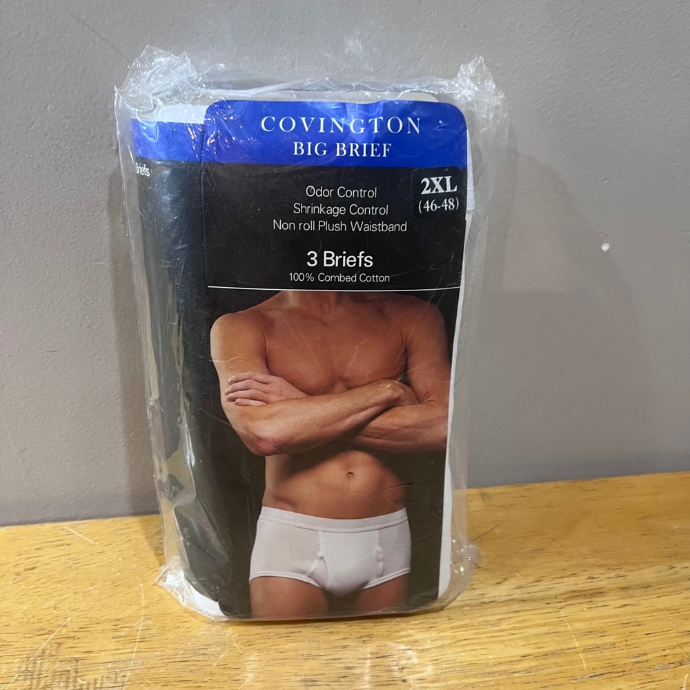 Covington Big Briefs 3-Pack White 100% Combed‎ Cotton Mens Size 2XL 46-48 New